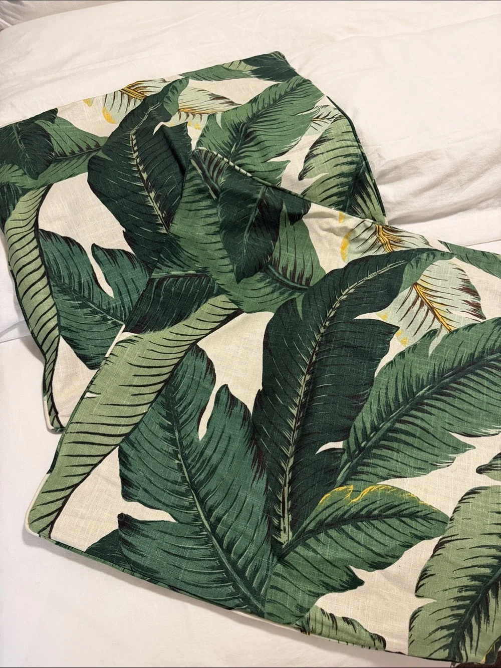 Tropical Banana Leaf Decorative Pillow Covers - Green on Cream